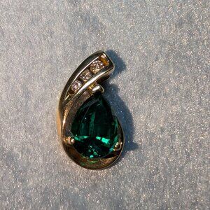 10K Yellow Gold Emerald & Diamond Pendant